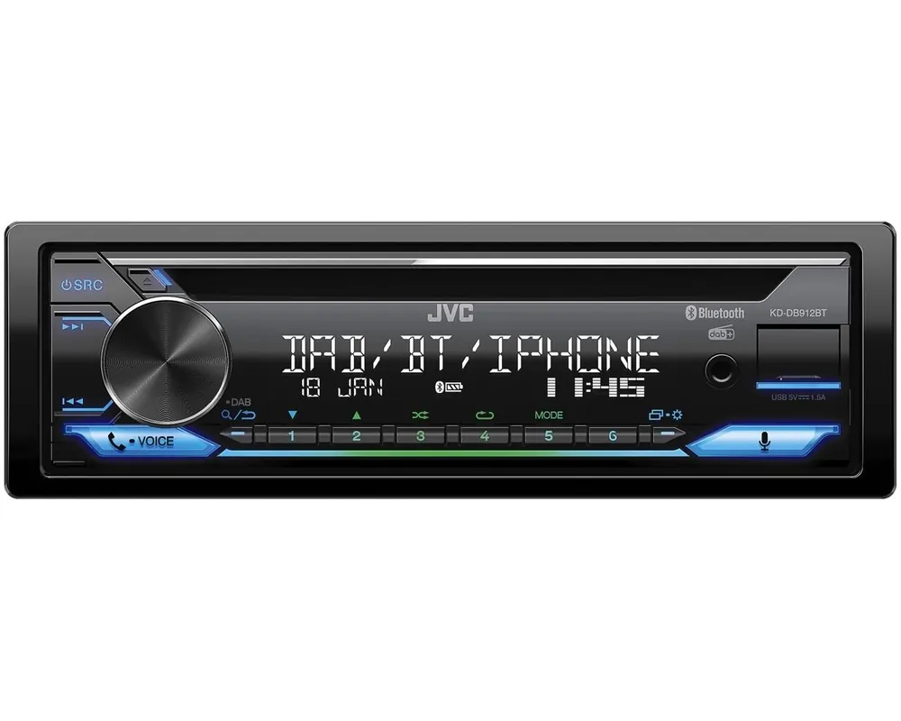 Sleva - JVC DAB+ / FM autorádio s CD/Bluetooth/USB/AUX/odním.panel/multicolor KD-DB912BT