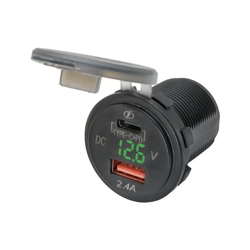 Tovární cena | Adapter 12V - USB 2,4A + USB C + V-metr