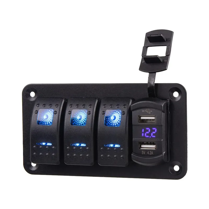 Výborné hodnocení | Panel s 3x spínači Rocker + 2x USB 12/24V