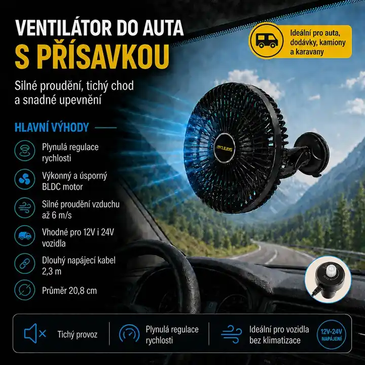 Nejprodávanější | Ventilátor 208 mm s přísavkou 12-24V