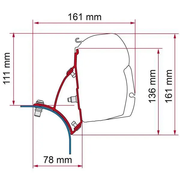VW T5 / T6 s výklopnou střechou - adaptér na markýzy Fiamma F45, ZIP | Připraveno k expedici